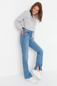 TRENDYOLMİLLA Navy Blue slit High Waist comfort/Flexible Flare flared leg jeans - Image 11