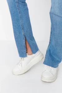 TRENDYOLMİLLA Navy Blue slit High Waist comfort/Flexible Flare flared leg jeans - Image 12
