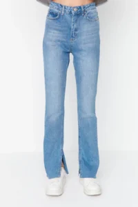 TRENDYOLMİLLA Navy Blue slit High Waist comfort/Flexible Flare flared leg jeans - Image 13