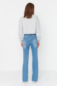 TRENDYOLMİLLA Navy Blue slit High Waist comfort/Flexible Flare flared leg jeans - Image 14