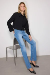 TRENDYOLMİLLA Navy Blue slit High Waist comfort/Flexible Flare flared leg jeans - Image 2