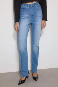 TRENDYOLMİLLA Navy Blue slit High Waist comfort/Flexible Flare flared leg jeans - Image 3