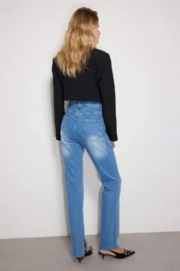 TRENDYOLMİLLA Navy Blue slit High Waist comfort/Flexible Flare flared leg jeans - Image 4