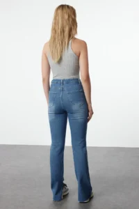TRENDYOLMİLLA Navy Blue slit High Waist comfort/Flexible Flare flared leg jeans - Image 9