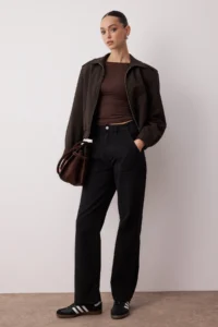 TRENDYOLMİLLA Black Pocket Detail High Waist Wide Leg jeans - Image 3