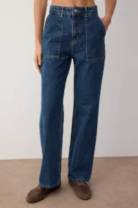 TRENDYOLMİLLA Navy Blue Pocket Detail High Waist Wide Leg jeans - Image 3