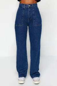 TRENDYOLMİLLA Navy Blue Pocket Detail High Waist Wide Leg jeans - Image 5