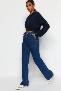 TRENDYOLMİLLA Navy Blue Pocket Detail High Waist Wide Leg jeans - Image 7
