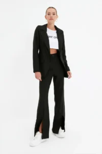 TRENDYOLMİLLA Black Flare flared leg Slit Detailed Bootcut Weaving Dress Pants - Image 6