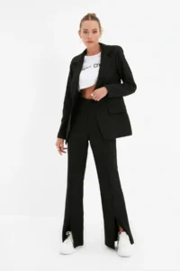 TRENDYOLMİLLA Black Flare flared leg Slit Detailed Bootcut Weaving Dress Pants - Image 7