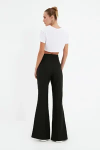 TRENDYOLMİLLA Black Flare flared leg Slit Detailed Bootcut Weaving Dress Pants - Image 9
