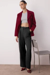 TRENDYOLMİLLA Black Wide Leg/Wide Leg High Waist Weaving Dress Pants