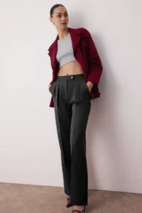 TRENDYOLMİLLA Black Wide Leg/Wide Leg High Waist Weaving Dress Pants - Image 2