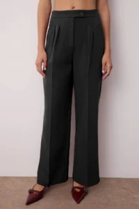 TRENDYOLMİLLA Black Wide Leg/Wide Leg High Waist Weaving Dress Pants - Image 3