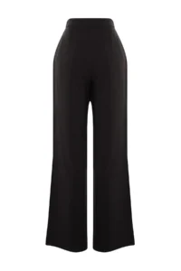 TRENDYOLMİLLA Black Wide Leg/Wide Leg High Waist Weaving Dress Pants - Image 6