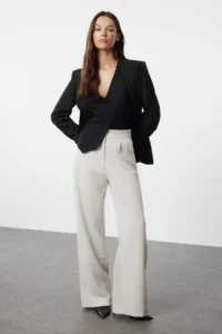 TRENDYOLMİLLA Beige Wide Leg/Wide Leg Weaving Dress Pants