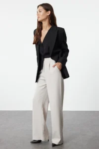 TRENDYOLMİLLA Beige Wide Leg/Wide Leg Weaving Dress Pants - Image 2