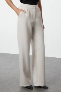 TRENDYOLMİLLA Beige Wide Leg/Wide Leg Weaving Dress Pants - Image 4