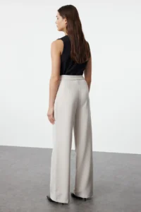TRENDYOLMİLLA Beige Wide Leg/Wide Leg Weaving Dress Pants - Image 5