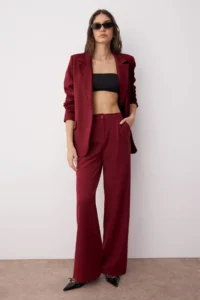 TRENDYOLMİLLA Burgundy Wide Leg/Wide Leg Weaving Dress Pants