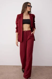 TRENDYOLMİLLA Burgundy Wide Leg/Wide Leg Weaving Dress Pants - Image 2