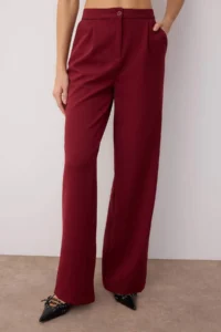 TRENDYOLMİLLA Burgundy Wide Leg/Wide Leg Weaving Dress Pants - Image 3