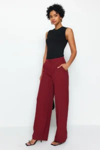 TRENDYOLMİLLA Burgundy Wide Leg/Wide Leg Weaving Dress Pants - Image 5