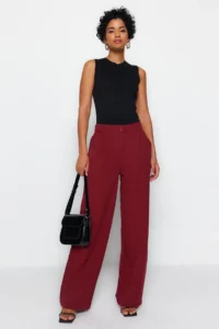 TRENDYOLMİLLA Burgundy Wide Leg/Wide Leg Weaving Dress Pants - Image 6
