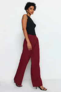 TRENDYOLMİLLA Burgundy Wide Leg/Wide Leg Weaving Dress Pants - Image 7