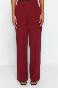 TRENDYOLMİLLA Burgundy Wide Leg/Wide Leg Weaving Dress Pants - Image 8