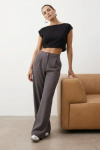 TRENDYOLMİLLA Anthracite Wide Leg/Wide Leg Weaving Dress Pants