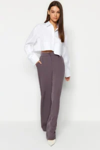 TRENDYOLMİLLA Anthracite Wide Leg/Wide Leg Weaving Dress Pants - Image 11