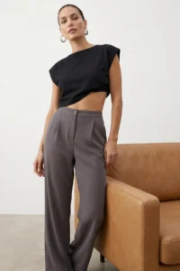 TRENDYOLMİLLA Anthracite Wide Leg/Wide Leg Weaving Dress Pants - Image 2