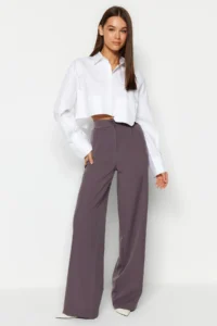 TRENDYOLMİLLA Anthracite Wide Leg/Wide Leg Weaving Dress Pants - Image 9