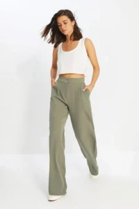 TRENDYOLMİLLA Light Khaki Wide Leg/Wide Leg Weaving Dress Pants - Image 2