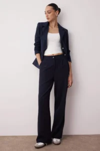 TRENDYOLMİLLA Navy Blue Wide Leg/Wide Leg Weaving Dress Pants - Image 2