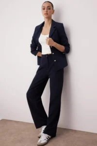 TRENDYOLMİLLA Navy Blue Wide Leg/Wide Leg Weaving Dress Pants - Image 3