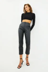 TRENDYOLMİLLA Black Cigarette Weaving Faux Leather New year Pants - Image 10