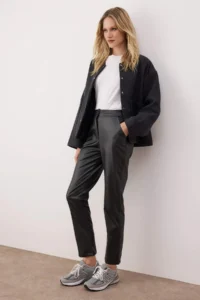 TRENDYOLMİLLA Black Cigarette Weaving Faux Leather New year Pants - Image 2