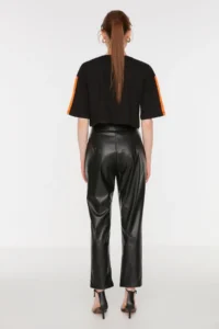 TRENDYOLMİLLA Black Cigarette Weaving Faux Leather New year Pants - Image 9
