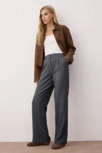 TRENDYOLMİLLA Gray Straight/Plain Kesim Weaving Dress Pants - Image 2
