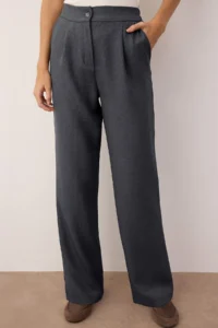 TRENDYOLMİLLA Gray Straight/Plain Kesim Weaving Dress Pants - Image 3