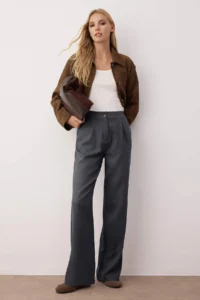 TRENDYOLMİLLA Gray Straight/Plain Kesim Weaving Dress Pants - Image 4