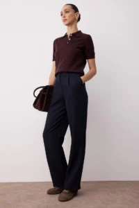 TRENDYOLMİLLA Navy Blue Straight/Plain Kesim Weaving Dress Pants - Image 2