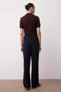 TRENDYOLMİLLA Navy Blue Straight/Plain Kesim Weaving Dress Pants - Image 4