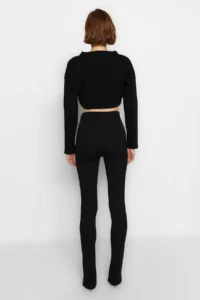 TRENDYOLMİLLA Black Slit Detailed Flexible Knitting Tall Pants - Image 6