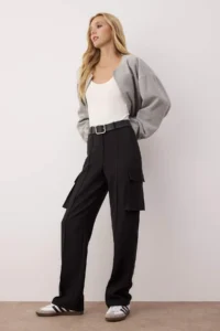 TRENDYOLMİLLA Black Cargo Straight/Plain Kesim Weaving double pocket Weaving Pants - Image 2