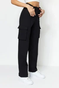 TRENDYOLMİLLA Black Cargo Straight/Plain Kesim Weaving double pocket Weaving Pants - Image 8
