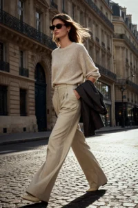 TRENDYOLMİLLA Mink Wide Leg/Wide Leg Pilili Weaving Pants