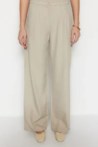 TRENDYOLMİLLA Mink Wide Leg/Wide Leg Pilili Weaving Pants - Image 3